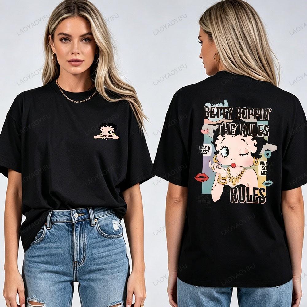Classic Old School Betty Boop Graphic Tee Adults Soft Cotton Short Sleeve Bohemian Fashion Retro Animation Casual Streetwear
