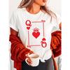 Damen Freizeit T-Shirt mit rotem Herz Pik-Königin Aufdruck Kurze Ärmel Rundhalsausschnitt Weicher Stoff Oberteil Bekleidung