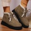 Fashion Retro Fleece Thick Warm Ankle Boots Women Lace Up Platform Snow Boots Woman Winter Pu Leather Short Plush Booties Female