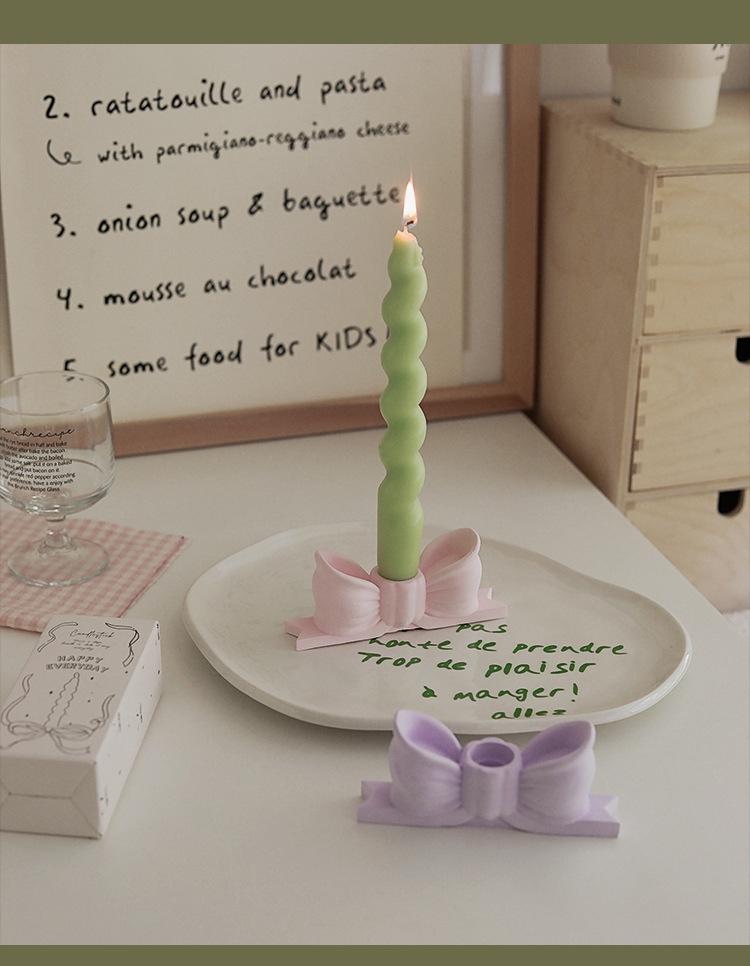 Inspired Atmosphere Candlestick: Creative Long Stem Aromatherapy Candle Holder with Plaster Bow Ornament for Home Decoration