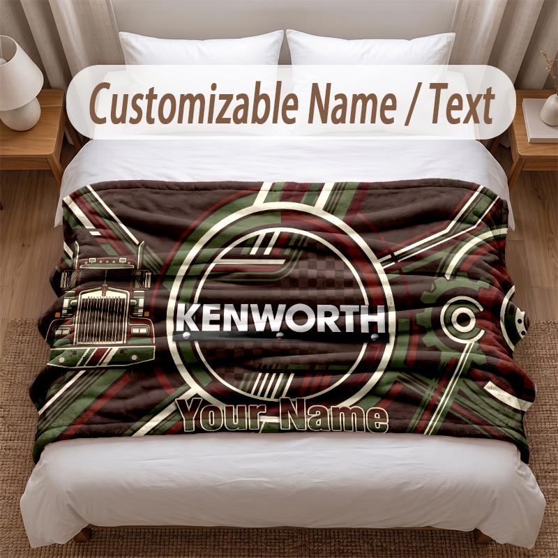 Kenworth Printed Flannel Blanket Custom Name Text Soft Warm Throw For Bedroom Holiday Gift