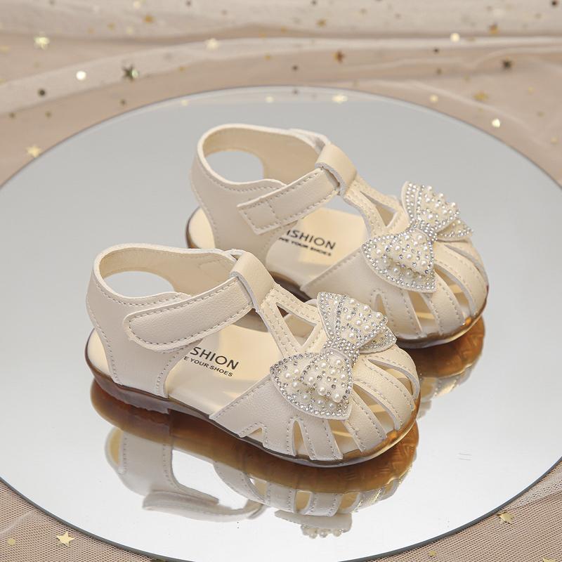 

Toddler Girls Princess Sandals Sweet Bows Baby Walking Shoes Soft Sole Comfort 2025 Summer New Children Beach Shoes Versatile 15 бежевий