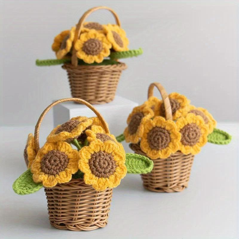 Tournesol au crochet, jolies fleurs tissées finies, en pot, tricotées à la main, décoration de table, décoration de maison, ornement de mariage, cadeau pour amis
