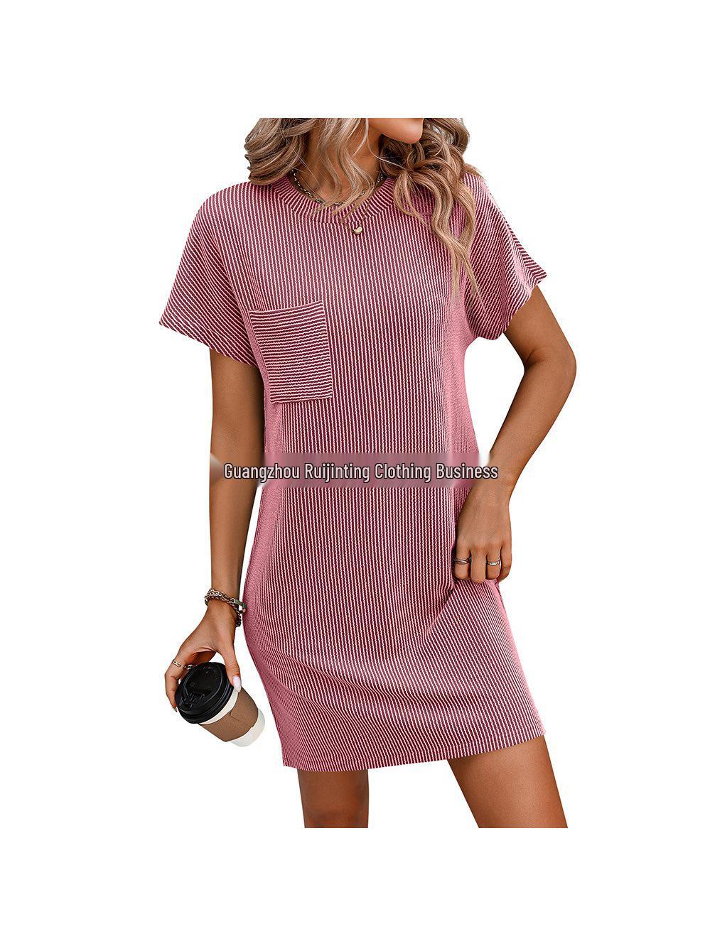 Women s Color Block Twist Stripe Pocket Dress - Summer Casual Short Sleeve (2024) Color Block