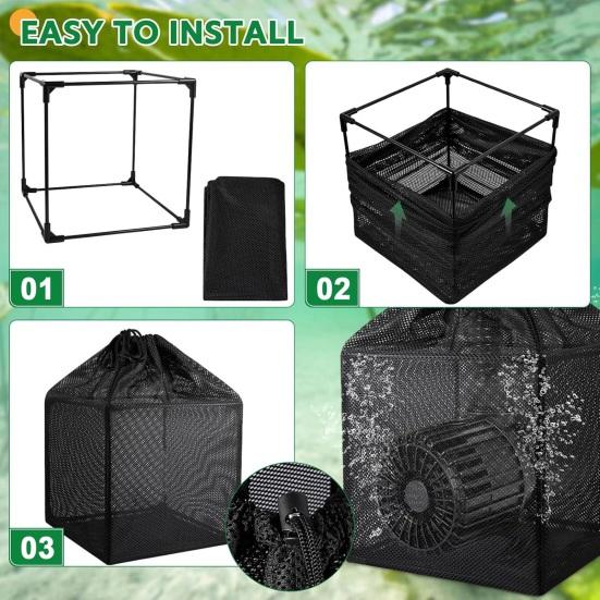 Pond Filter Box Pump Barrier Bag with Frame Anti-Clogging Cube Filter Box Pump Filter Barrier Mesh Bag for Outdoor Water Fish Pond Aquarium