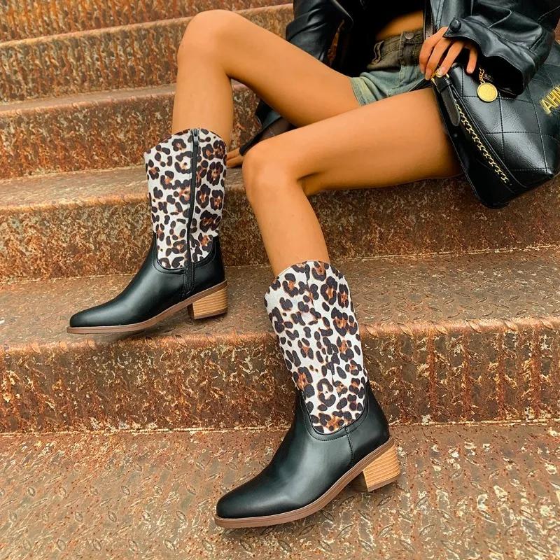 High Heels Chelsea Boots Women Winter Ankle Platform Leopard Shoes 2024 New Gladiator Pumps Mid-calf Boots Botas Mujer