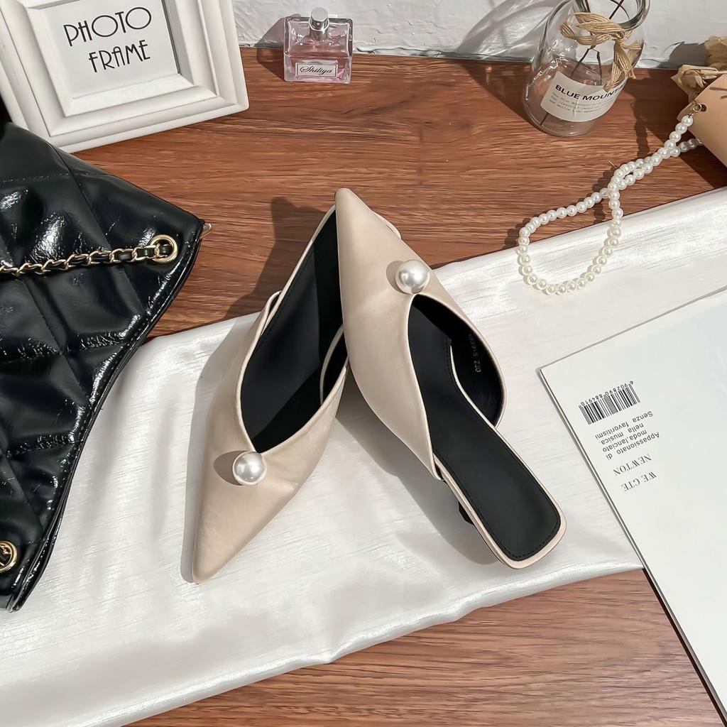 Pointed Single Shoes 2025 New French Bag Head Sandals Thick Heel Triangular Heel Empty High Heels Not Tired Feet Women's Shoes