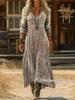 2026 Spring Retro V-neck Long-sleeved Plus Size Dress