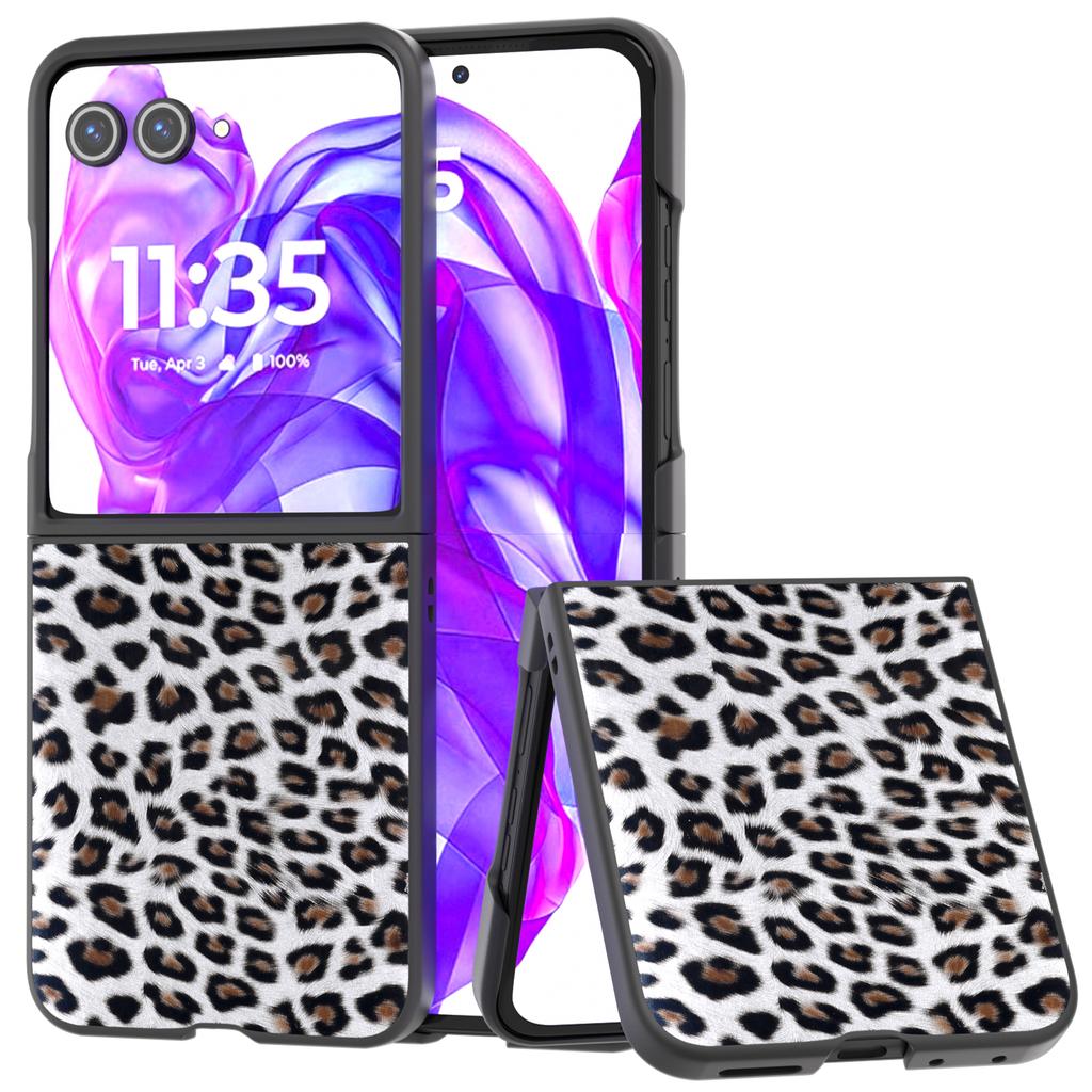 ABEEL For Motorola Razr 50 Ultra 5G Case PU+PC Back Phone Cover with Leopard Pattern