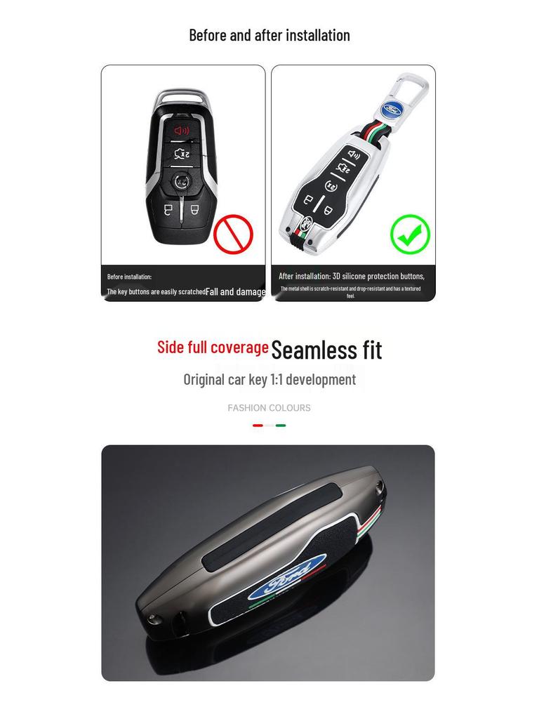 Metal Key Shell Case for 2015-2017 Ford Taurus, Explorer, Mustang