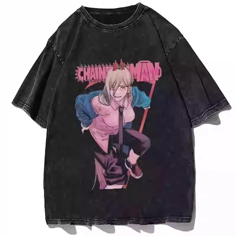 Chainsaw Man Denji & Pochita Chainsaw Devil Form Vintage Washed Oversized Black T-Shirt | Dark Manga Anime Fan Merch Tee