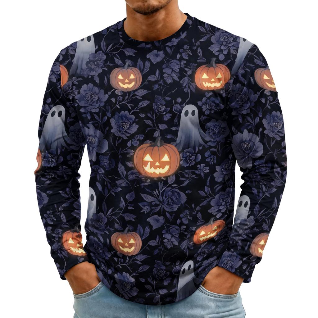 Men's Halloween Print Round Neck Long Sleeve T-Shirt