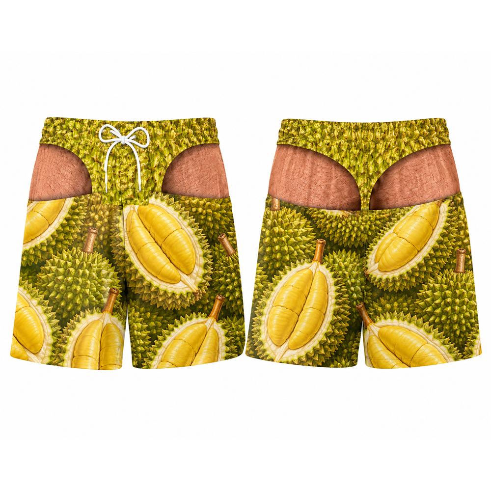 Novelty Funny Tropical Fruit Print Swim Trunks Summer Men's Quick Dry Surfing Shorts Optical Illusion Pattern Beach Party Shorts