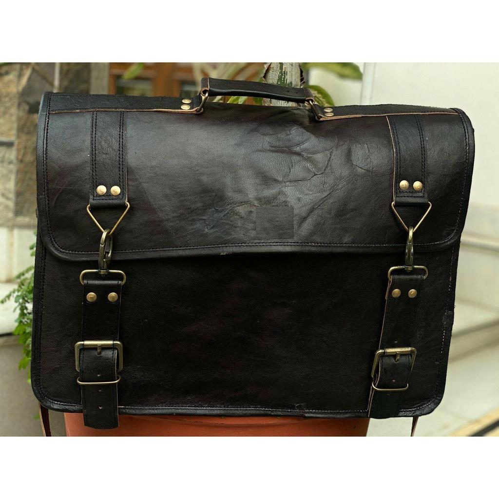 Torba na laptopa Teczka męska Oryginalna czarna skórzana listonoszka w stylu vintage