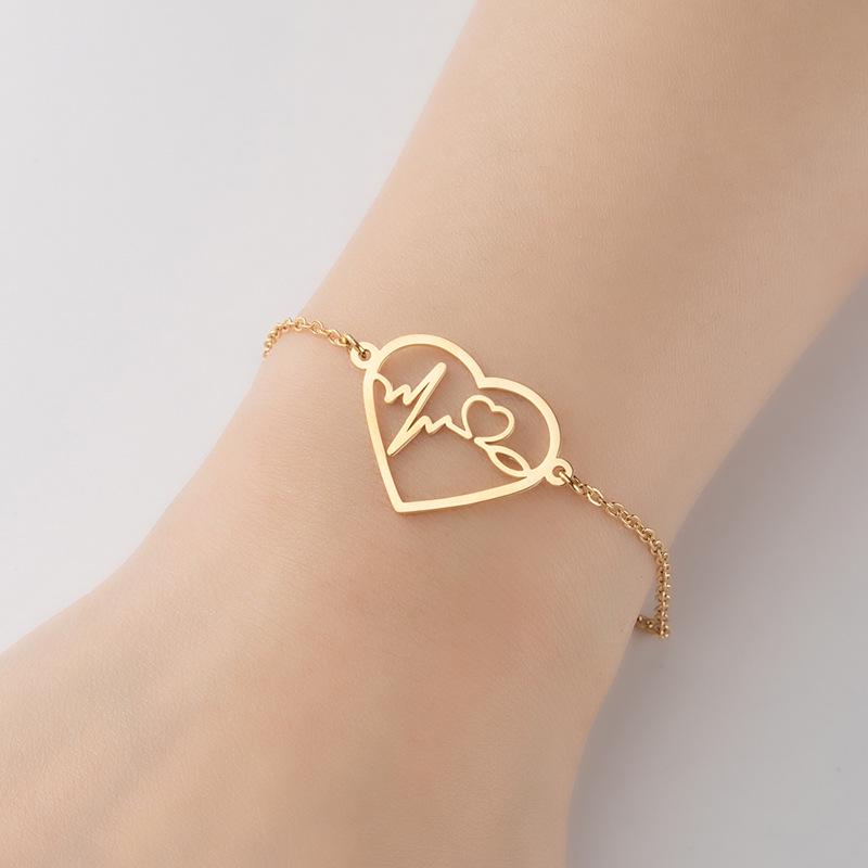 Mother's Day Geometric Heart Pendant Bracelet, Stainless Steel ECG Design