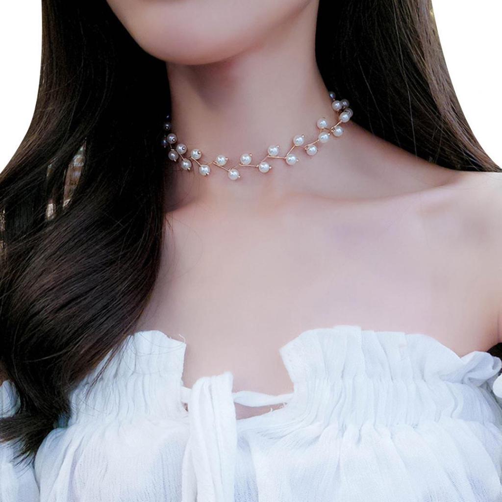Faux Pearl Women Double Layers Choker Necklace Charm Party Cocktail Gift