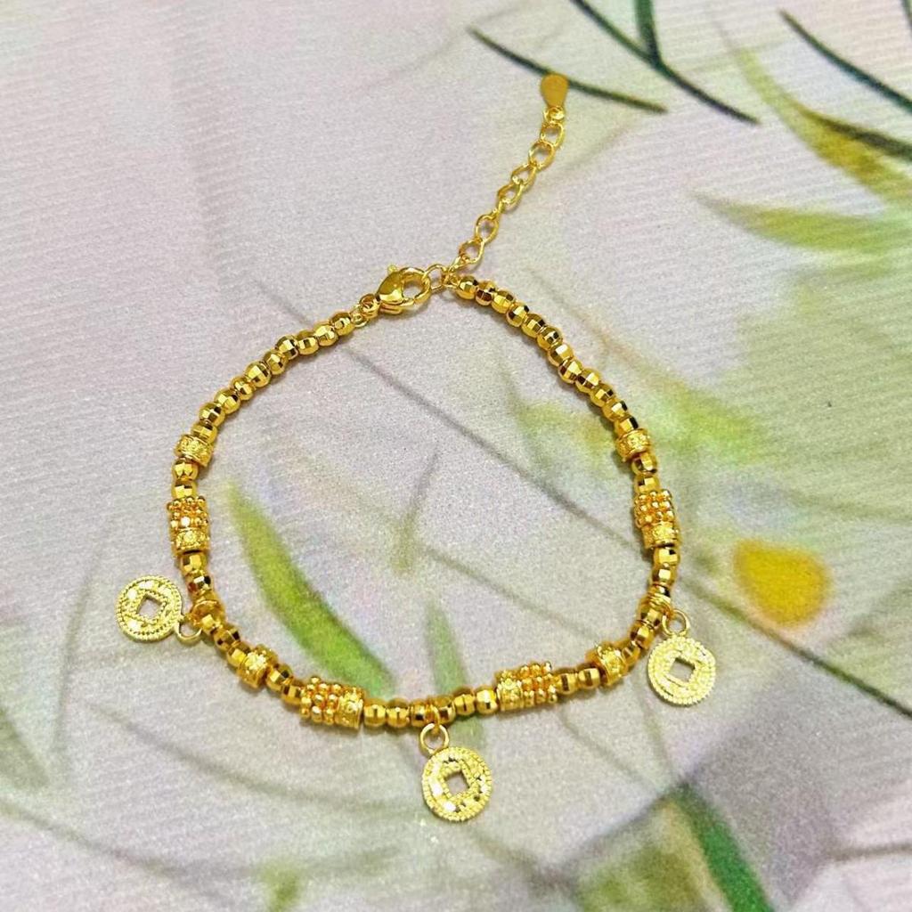 Gold-Plated Dragon Scale Disco Bead Bracelet - Simulated Gold Lucky Bead String, Light Luxury.