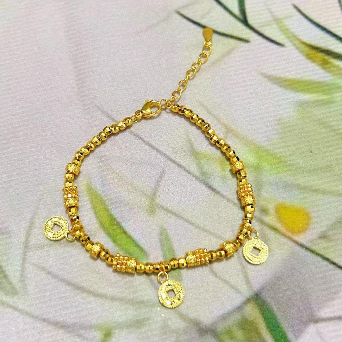 

Gold-Plated Dragon Scale Disco Bead Bracelet - Simulated Gold Lucky Bead String, Light Luxury.
