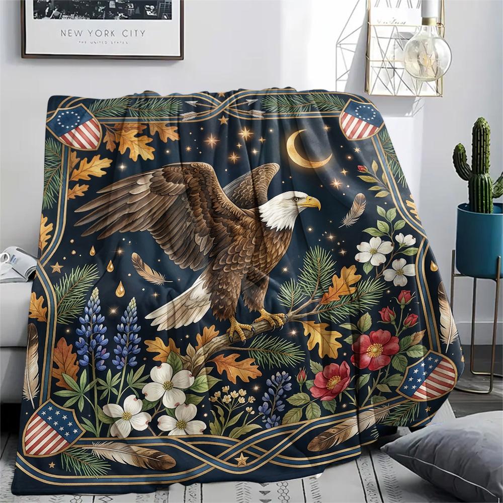 1Pc Bear Eagle Print Flannel Blanket High Quality Warm Comfortable Cover for All Seasons Perfect for Gifts Home Decor