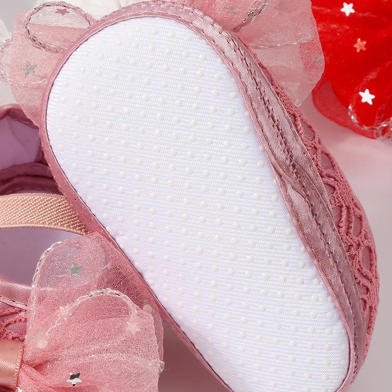 Infant Baby Girls Flat Non-slip Mesh Bow Shoes First Walking Shoes Princess Shoes