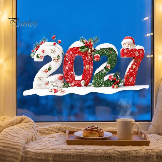 Static Window Clings for Christmas 2027 Clings, Snowman Snowflake Holly Glass Stickers, Easy Install Wall Decals Reusable Xmas Store Home Holiday