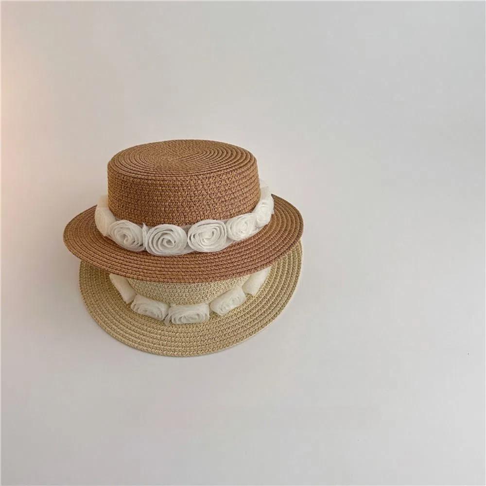 Summer Flower Lace Straw Hat French Children Sun Hat Fashion Baby Straw Caps Outdoor