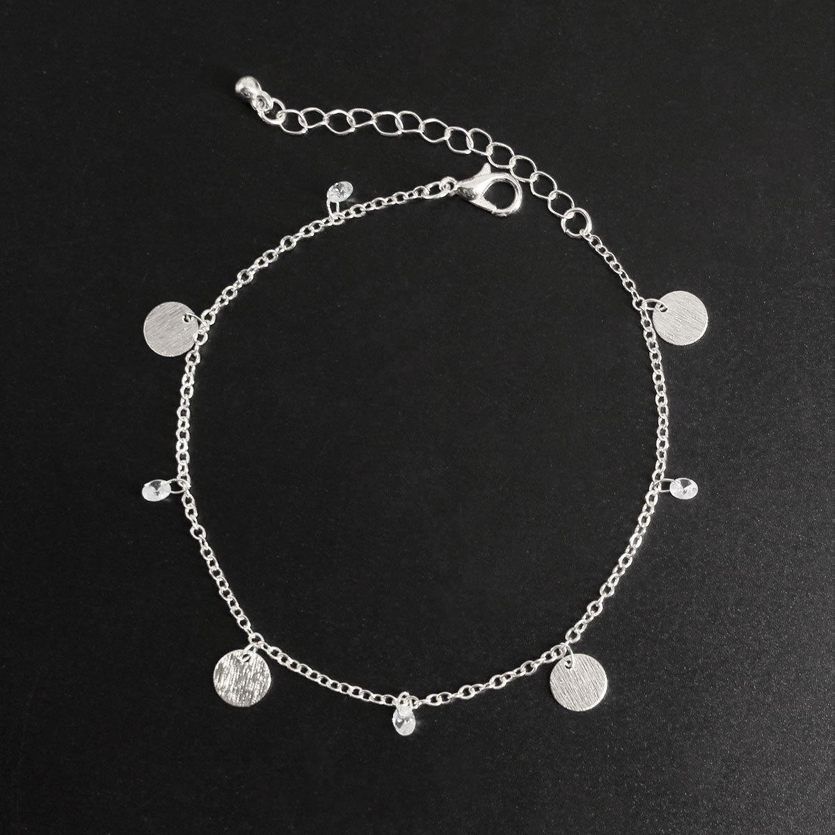 

Metal disc shape beach anklet women, bohemian fashion rhinestone foot accessories срібний