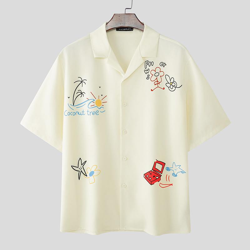 

INCERUN Oversized Men Shirts Lapel Neck Floral Print Buttons Casual Loose Tops 2XL абрикосовый