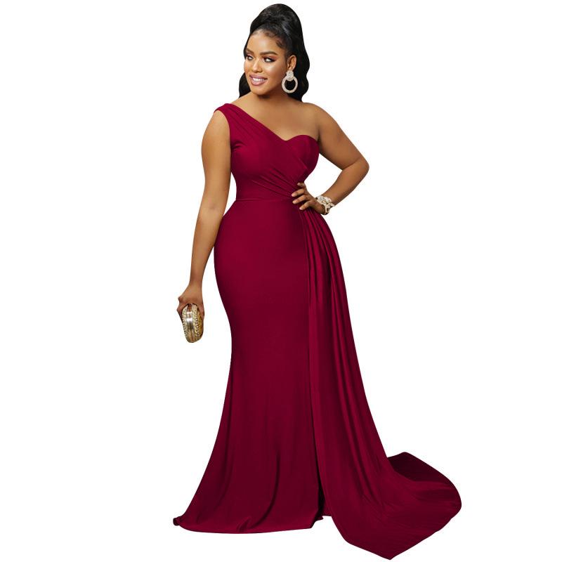 Elegant Solid Color One-Shoulder Party Dress