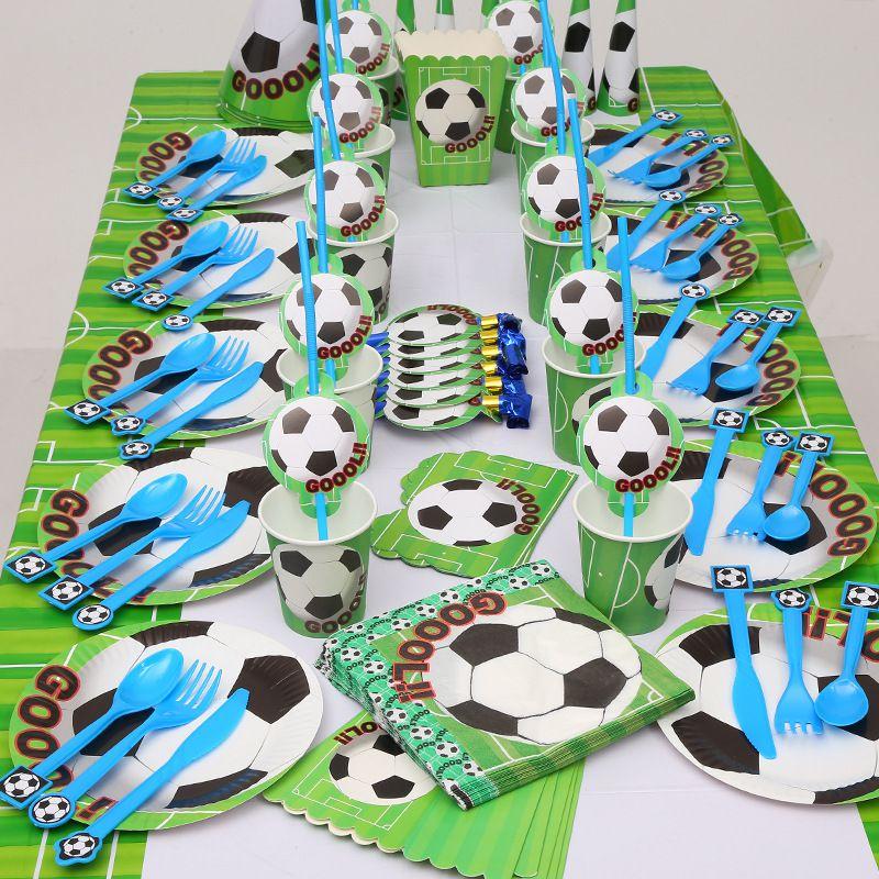 Party Football Theme Tableware Plates Napkins Flag Birthday Kids Favors Cartoon