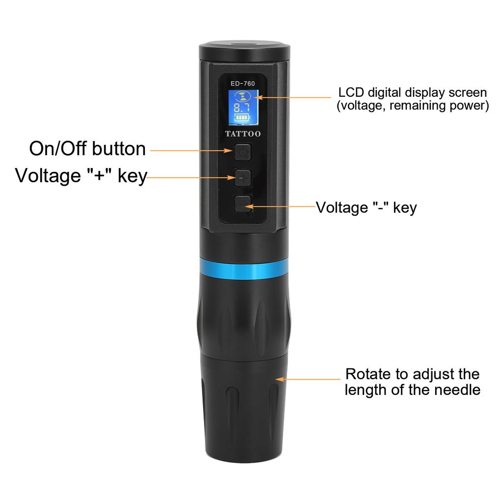 Cordless Tattoo Pen Machine Aluminum Alloy Frame Digital Display High Speed Tattoo Machine