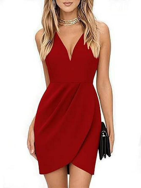 

Women s Deep V-Neck Ruched Bodycon Cocktail Dress L