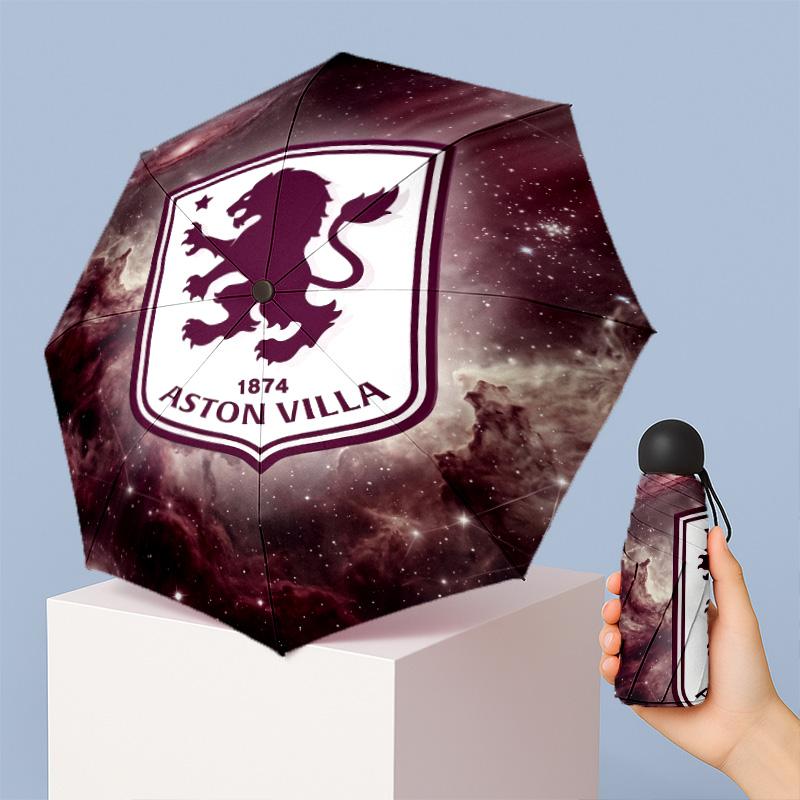 Aston Villa Football Pattern Printed Mini 5 Folds 8 Ribs Compact Umbrella Windproof Waterproof Lightweight Portable Folding