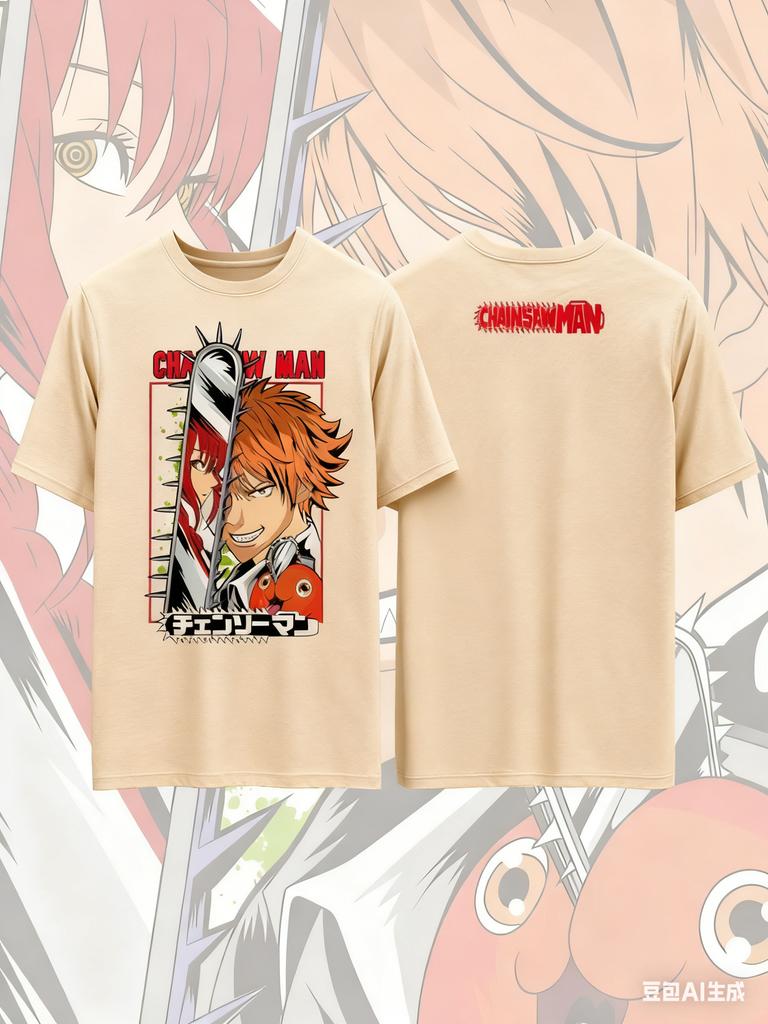 Chainsaw Man Anime Printed Pure Cotton Tshirt for Men and Women Casual Fashion Oversized Retro Y2K Anime Peripheral Clothing