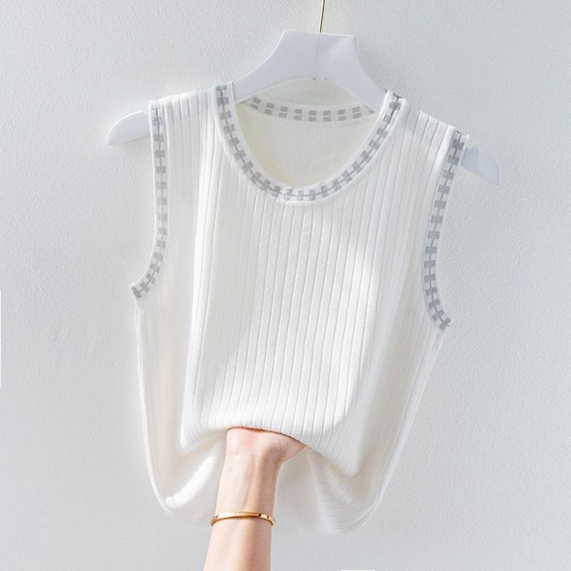 Ice Silk Camisole Vest Women's Basic T Shirt White Base Shirts Loose Shiny Silk Stylish Ladies Top Summer