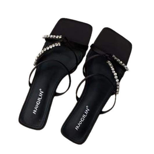 French low-heeled open-toed square head beautiful slippers female summer wear versatile not tired feet fairy wind slope heel fashion sandals