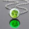 Luminous Four-Leaf Clover Glass Pendant Necklace - Lucky Student Accessory