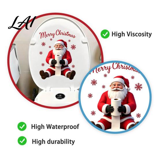 Holiday Home Decor Stickers Santa Claus Toilet Sticker Waterproof PVC Christmas Bathroom Decal for Atmosphere Wall Decoration Removable Snowflake