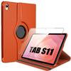 Case + Tempered Glass for Samsung Galaxy Tab S11, Shockproof Multi-Angle Rotating Case Orange