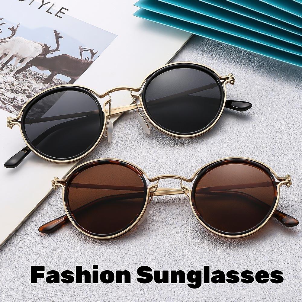 Vintage Round Frame Sunglasses Women's Luxury Metal Frame Eyeglasses Men's Business Style Fishing Cycling Driving Sun Glasses