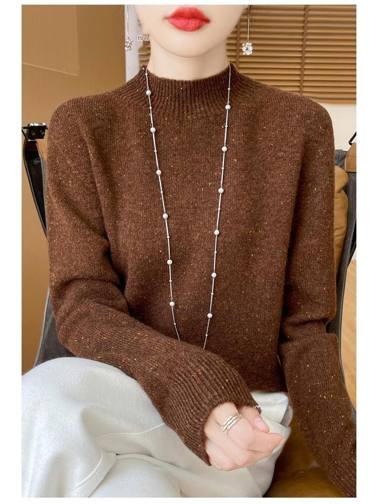 Elegant Advanced Style Seamless Half-High Women's Pullover Sweater In 100% Pure Wool