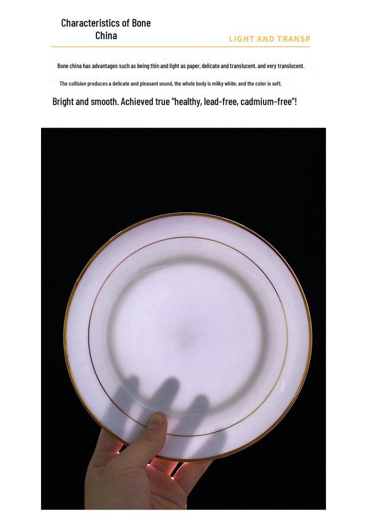Gold Rimmed Jingdezhen Bone China Flat Plate - Elegant Ceramic Dinnerware for Home & Restaurant