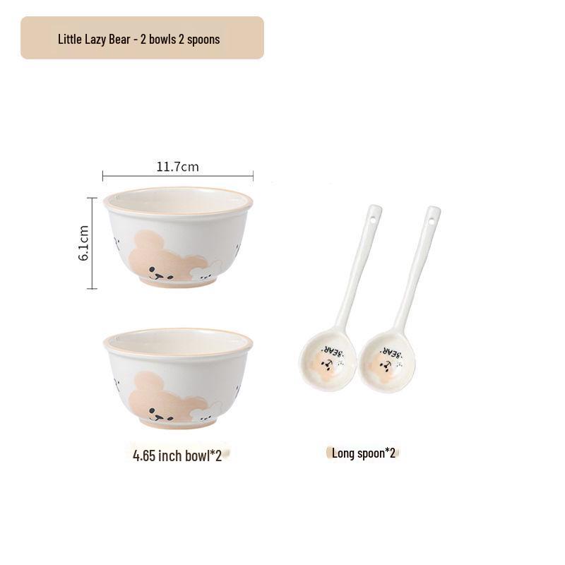 Cute Cream Ceramic Bowl & Plate Set: Stylish Underglaze Tableware for Rice & Veggies