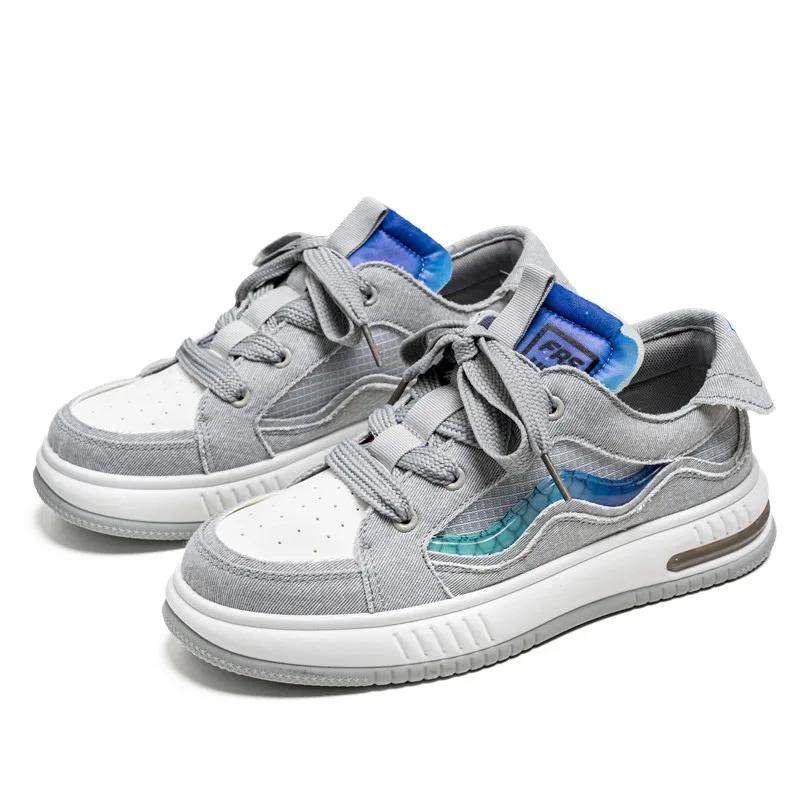 

2024 Новая весна-осень мужская повседневная персонализированная парусиновая обувь на шнуровке модная и популярная цветная спортивная обувь для активного отдыха 44 серый