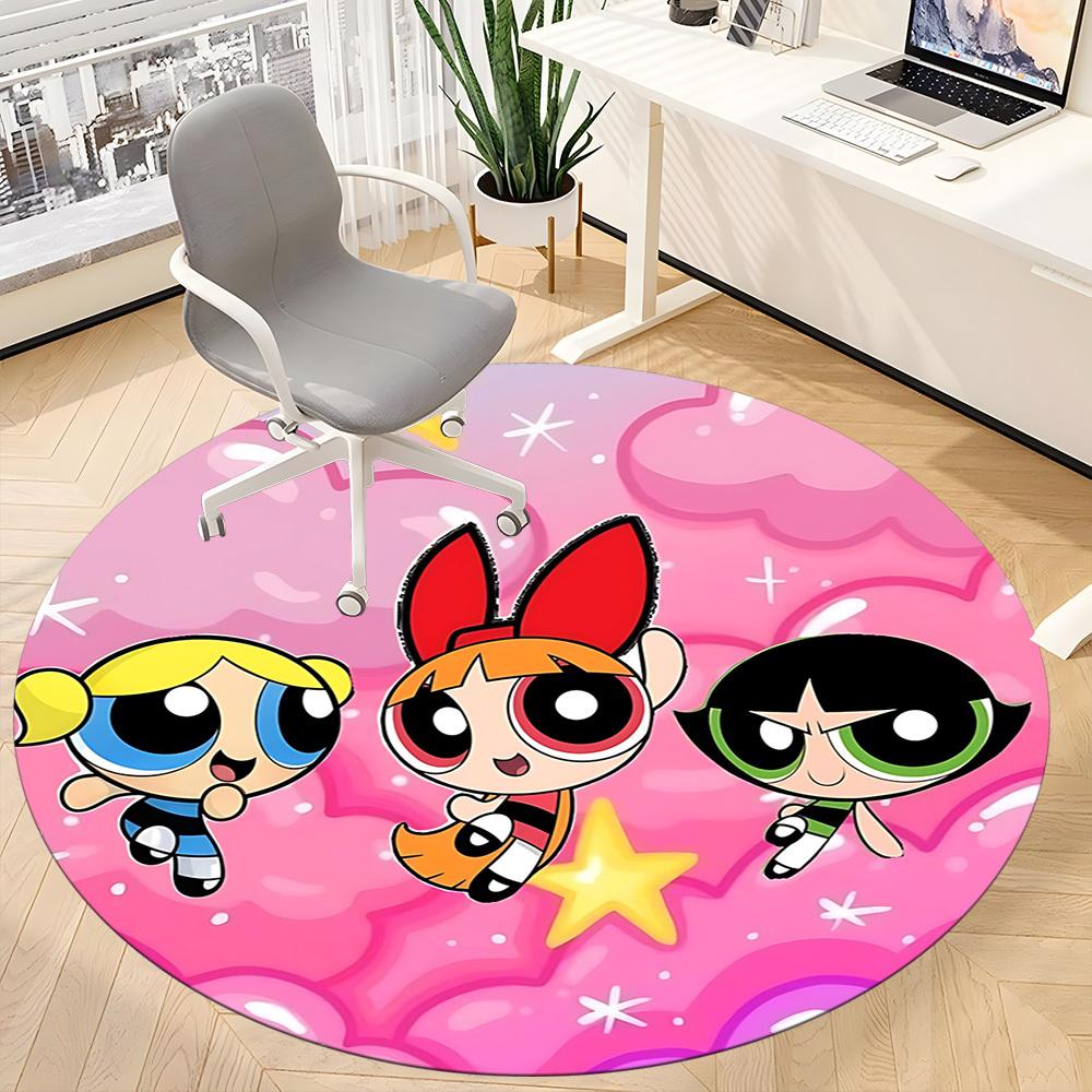 1pc Powerpuff Girls Chair Carpet for Office Non Slip, Machine Washable Rug for Office, Room Holiday Decor for Christmas, Birthday Polyester
