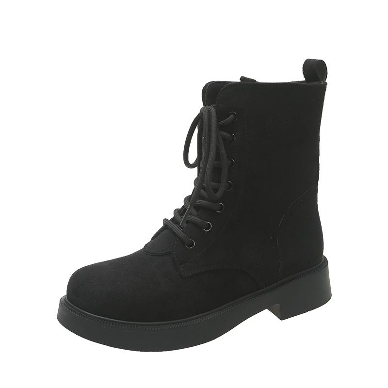 Fashion Lace-up Suede Booties Autumn and Winter New Round Toe Soft Sole Non-slip Wear-resistant Block Heel Women's Shoes