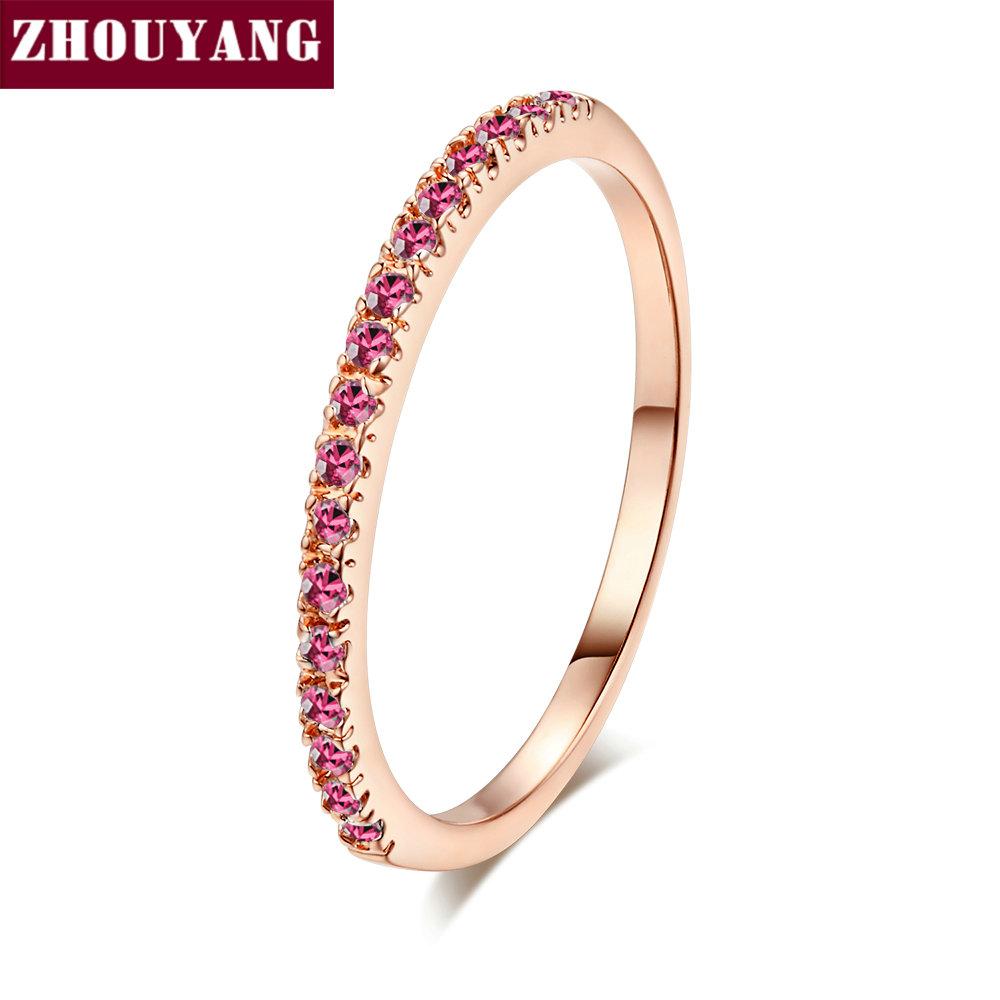 ZHOUYANG Wedding Ring For Women Man Concise Classical Multicolor Mini Cubic Zirconia Rose Gold Color Gift Fashion Jewelry R251