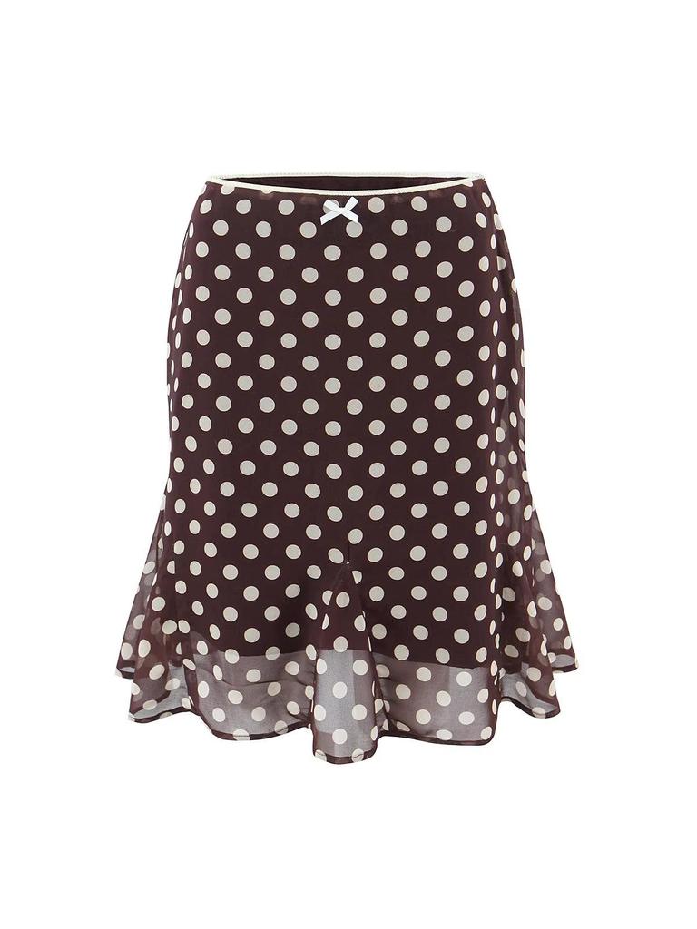 American Style Polka Dot V-Neck Camisole & High-Waisted Skirt Two-Piece Set