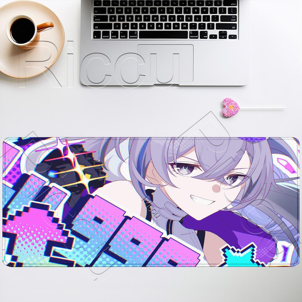 Gaming-Mauspad Silberner Wolf LV HSR Honkai Star Rail Groß XXL Neu Rutschfest Tastatur Anime-Mädchen Kawaii Mauspads PC-Schreibtischmatte