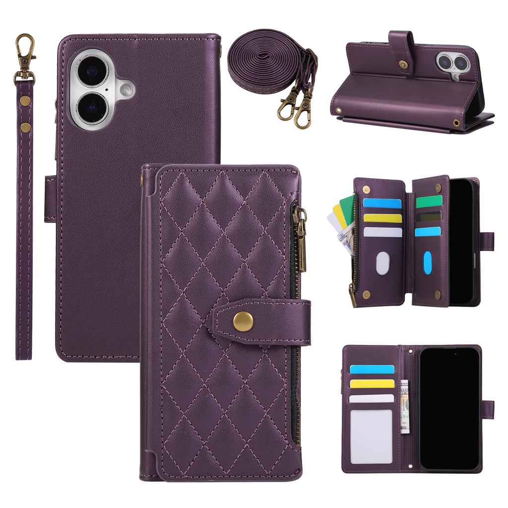 Crossbody Zipper Cards Solt Magnetic Wallet Leather Case For iPhone 17 Pro Max 16 Plus 15 14 13 Long Lanyard Bag Kickstand Cover